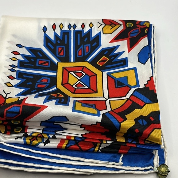 Tribal Print Multicolor Geometric Silk Square Scarf Vibrant Abstract Bold - Picture 11 of 11